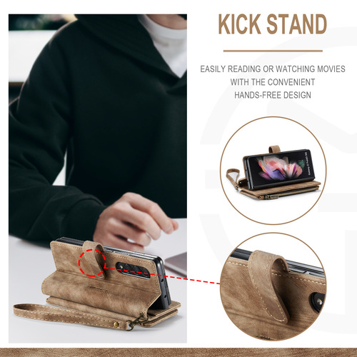 Functional  PU Leather Phone Case with Zipper Strap Card Holder for Samsung A14/Z Fold 7/6/5/S24 Ultra/S24 Plus/S24 etc