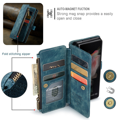 Functional  PU Leather Phone Case with Zipper Strap Card Holder for Samsung A14/Z Fold 7/6/5/S24 Ultra/S24 Plus/S24 etc