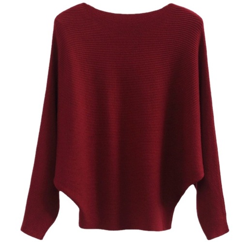 Boat Neck Batwing Sleeves Dolman Knitted Sweaters and Pullovers Tops for Women