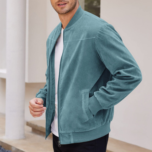 Men's Lightweight Suede Bomber Jackets Casual Varsity Jacket Vintage Faux Leather Jackets