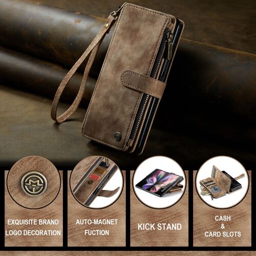 Functional  PU Leather Phone Case with Zipper Strap Card Holder for Samsung A14/Z Fold 7/6/5/S24 Ultra/S24 Plus/S24 etc