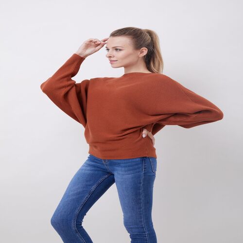 Boat Neck Batwing Sleeves Dolman Knitted Sweaters and Pullovers Tops for Women