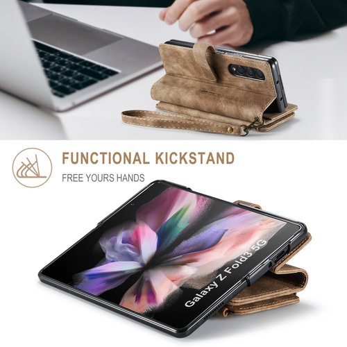 Functional  PU Leather Phone Case with Zipper Strap Card Holder for Samsung A14/Z Fold 7/6/5/S24 Ultra/S24 Plus/S24 etc