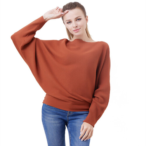 Boat Neck Batwing Sleeves Dolman Knitted Sweaters and Pullovers Tops for Women