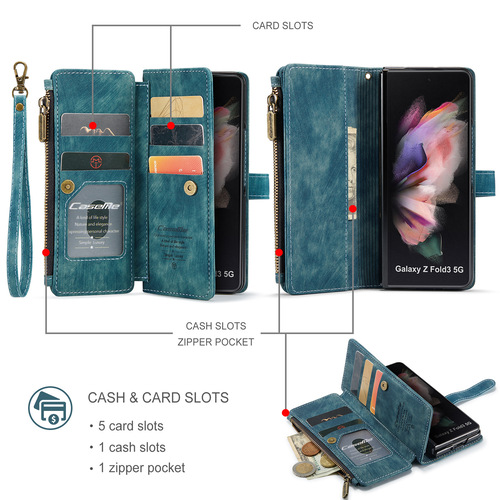 Functional  PU Leather Phone Case with Zipper Strap Card Holder for Samsung A14/Z Fold 7/6/5/S24 Ultra/S24 Plus/S24 etc