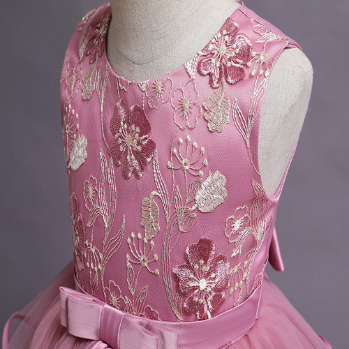 Girl Pageant Embroidery Tulle Dress for Kids Wedding Bridesmaid Birthday Party Formal Princess Gown