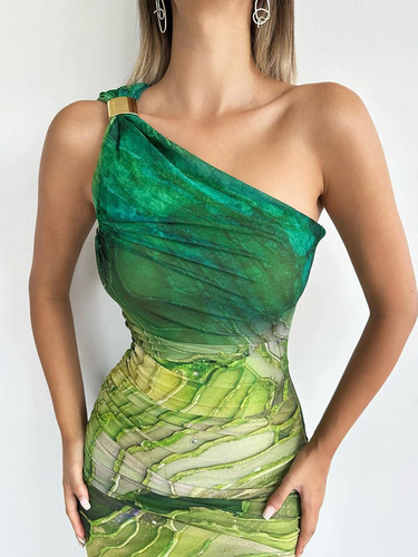 Women's 2026 Summer One Shoulder Maxi Dress Wedding Guest Ruched Bodycon Long Cocktail Dresses