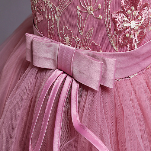 Girl Pageant Embroidery Tulle Dress for Kids Wedding Bridesmaid Birthday Party Formal Princess Gown