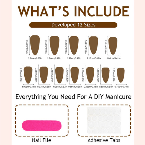 3D Press on False Nails  - Medium French Tip Fake Nails, Glossy Acrylic Nails Full Cover Floral Glue on Nails for Women Manicure 24Pcs view 9