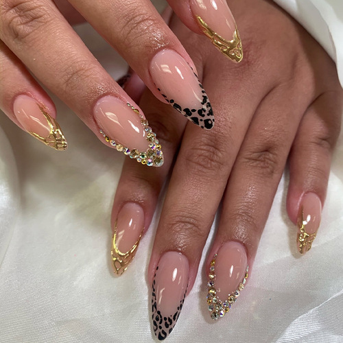 3D Press on False Nails  - Medium French Tip Fake Nails, Glossy Acrylic Nails Full Cover Floral Glue on Nails for Women Manicure 24Pcs view 7