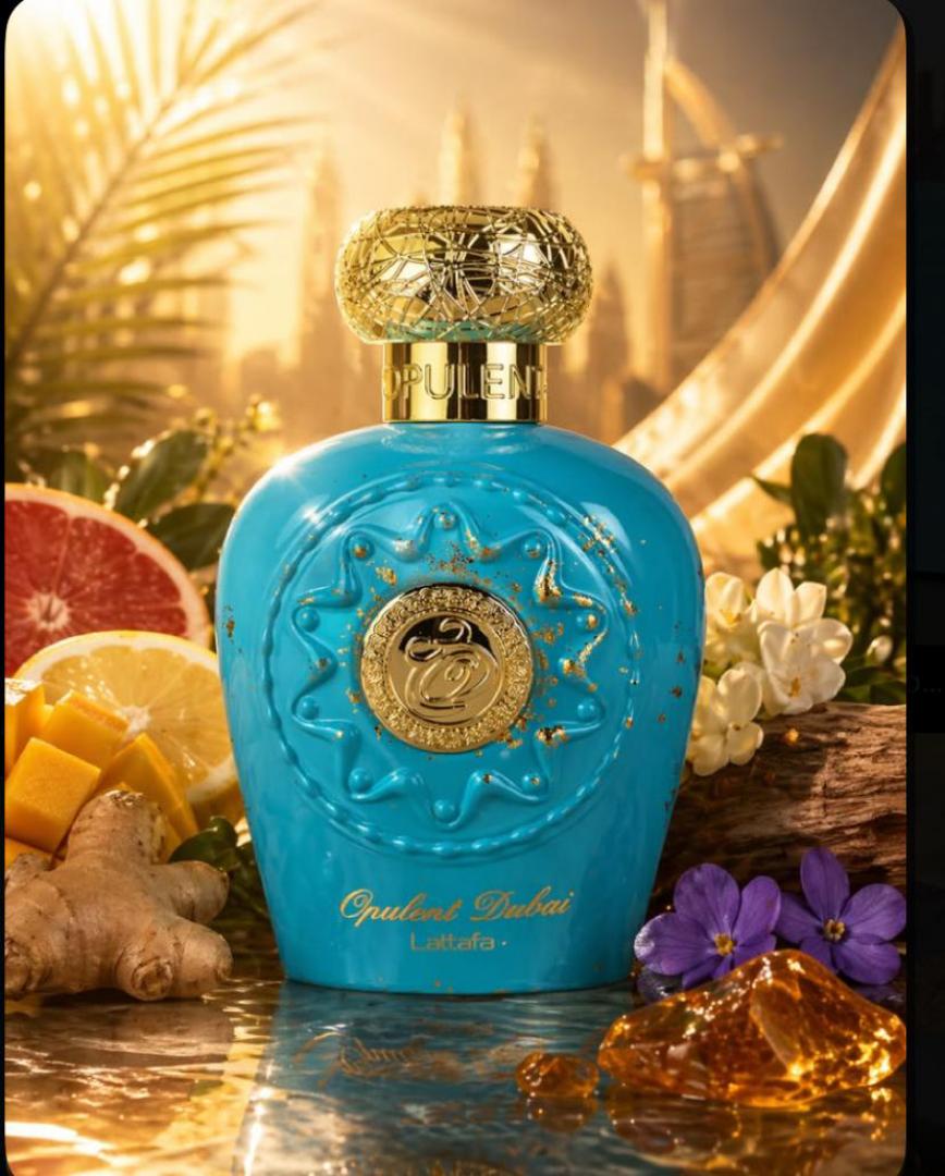Lattafa Opulent Dubai: Rich gourmand-amber with lemon, saffron, nutmeg, rose, jasmine, guaiac wood, vanilla, tonka, oud, patchouli, musk. Spiced vanilla, creamy florals, smoky oud. Luxurious, sweet