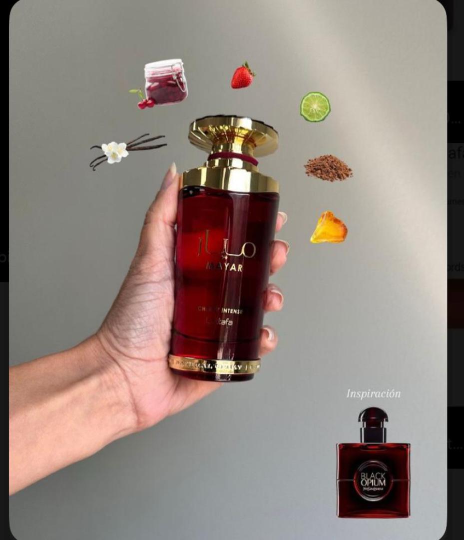 Lattafa Mayar Cherry Intense: Bold fruity-gourmand with juicy candied cherry, berries, almond, rose, vanilla, tonka, musk. Sweet, vibrant, warm, addictive. Smells like cherry jam + almond pastry. Femi