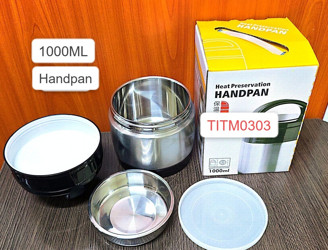 1000ml 2-in-1 Stainless Steel Handpan Food Flask – Double Layer Insulated Lunch Box, Leakproof Thermal Container, Keeps Food Hot & Cold for Hours, Portable Meal Carrier for Office, School & Travel