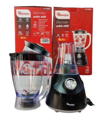 Ramtons RM/764 2-in-1 Blender with Grinder | Powerful Multi-Function Kitchen Blender 500W–600W, 1.5L Jar, Stainless Steel Blades, Smoothie Maker & Spice Grinder for Home Use