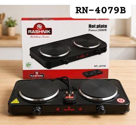 🔥🍳 Rashnik Double Electric Hot Plate 2000W – Powerful 2-Burner Electric Stove, Portable Tabletop Cooker with Adjustable Temperature Controls, Compact Kitchen Cooking Plate for Home, Office & Travel