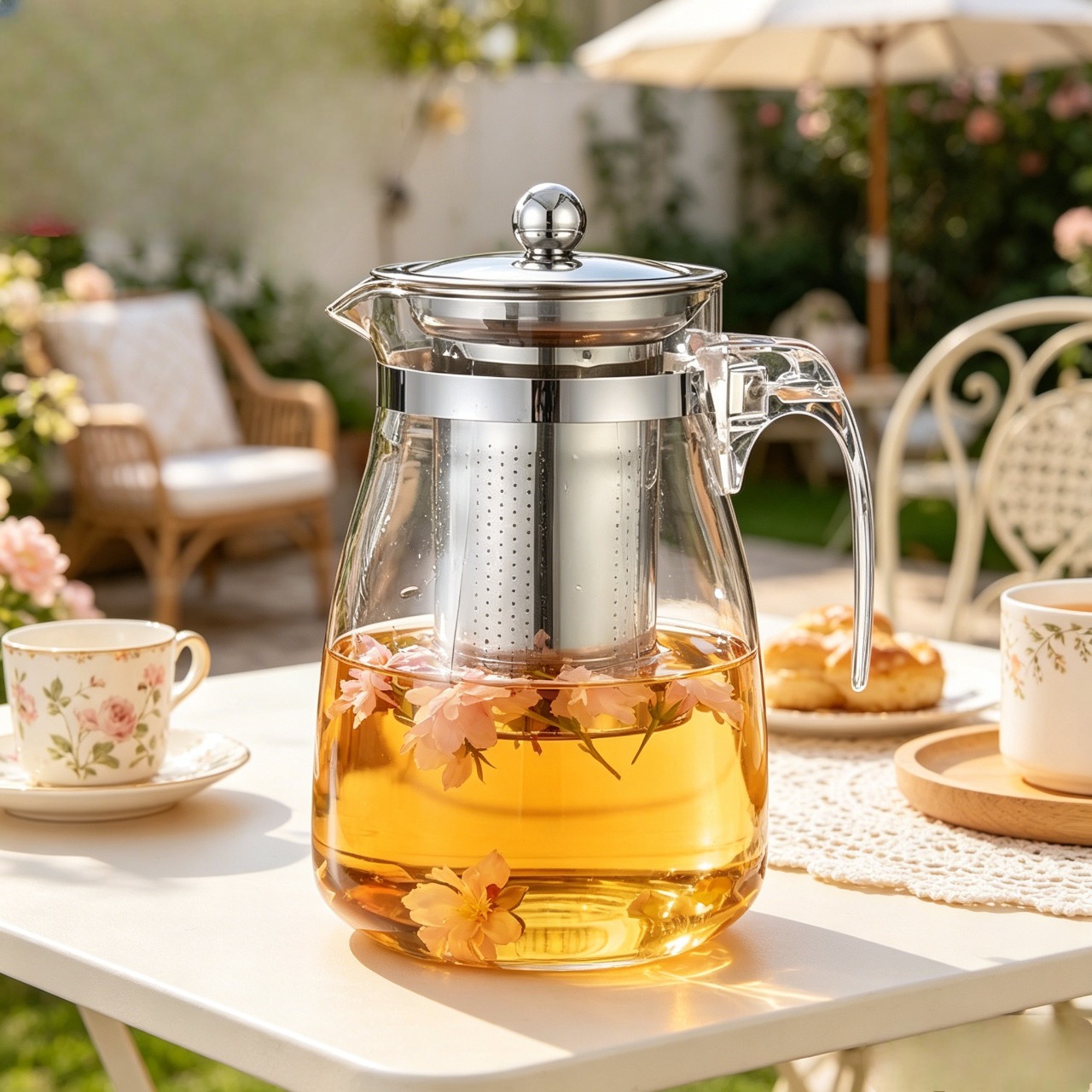 Elegant Clear Glass Tea Kettle with Built-in Strainer, Heat-Resistant Glass Teapot for Stove Top, Tea Lover Essential for Home Office, Hot Cold Water