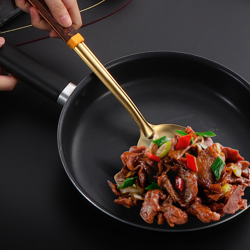 Luxury Series Stainless Steel Titanium Coating Wok Spatula Slotted Spoon Heat Resistant Handle Kitchen Cooking Tools