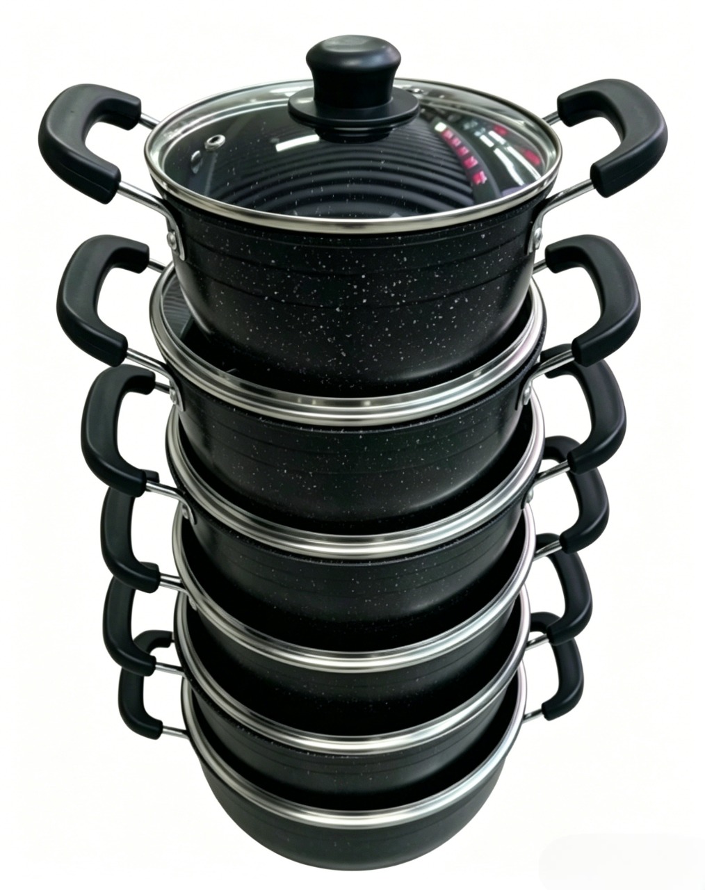 Non-Stick Sufuria Cooking Pot , Heat Resistant Handle,Non-stick Iron Marble Coating Cookware Set Sufuria Set Cooking Pot Set Suitable (6PCS 18/20/22/24/26/28CM Pots+6PCS Glass Lids)