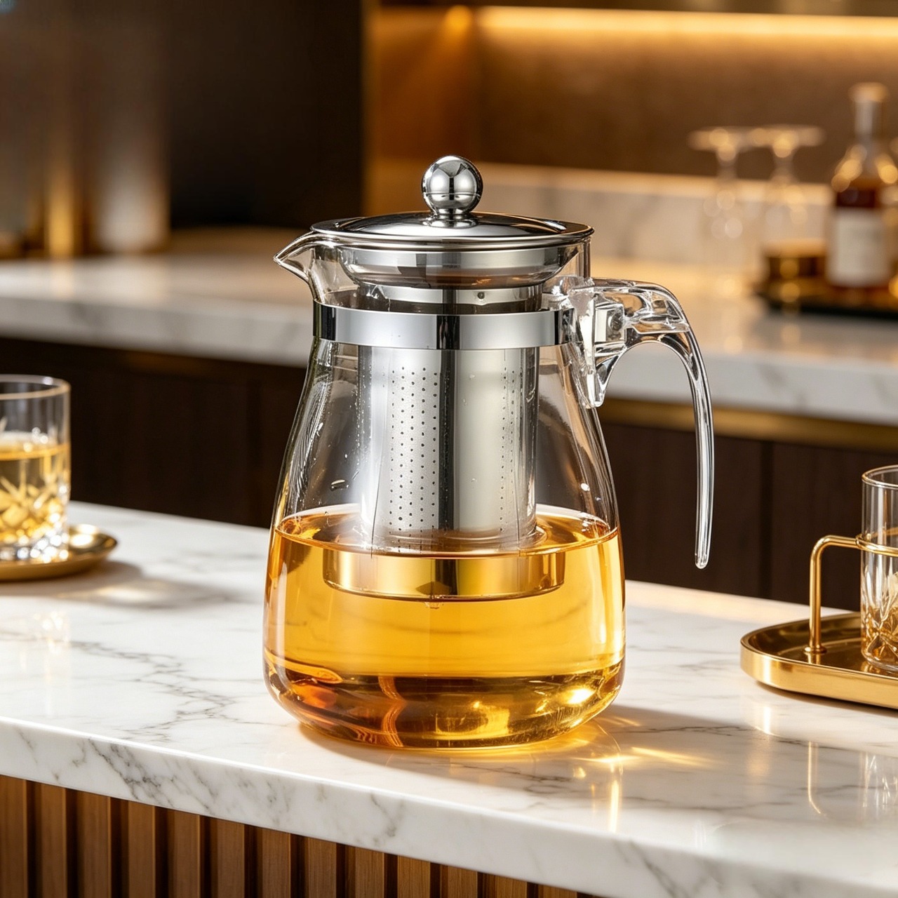 Elegant Clear Glass Tea Kettle with Built-in Strainer, Heat-Resistant Glass Teapot for Stove Top, Tea Lover Essential for Home Office, Hot Cold Water