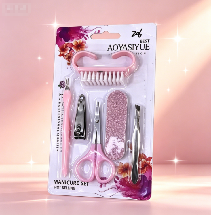 5Pcs Pink Nail & Foot Care Set For Men & Women, Complete Pedicure Manicure Kit With Nail Clipper, Foot Scrub Gel, Foot Brush, Exfoliating Cream & Nail File