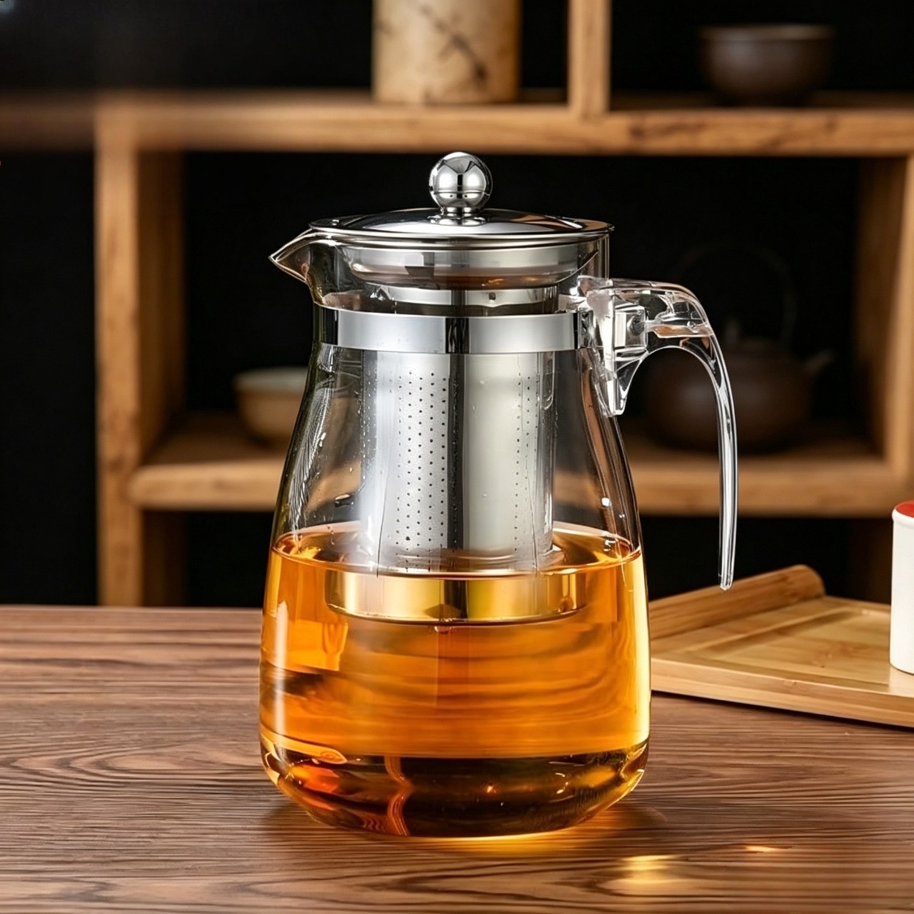 Elegant Clear Glass Tea Kettle with Built-in Strainer, Heat-Resistant Glass Teapot for Stove Top, Tea Lover Essential for Home Office, Hot Cold Water