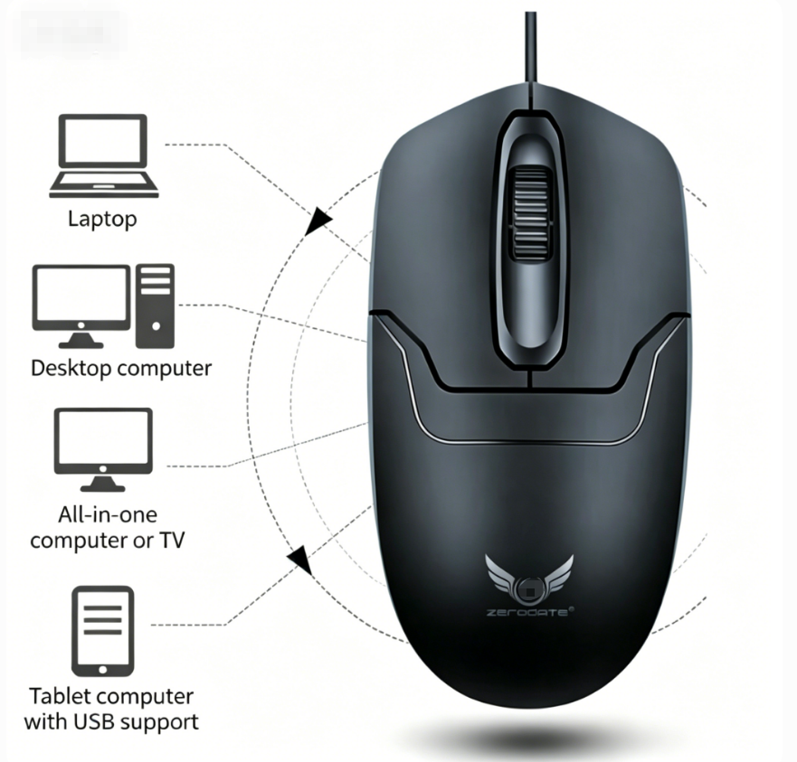 Black Wired USB Computer Mouse, Ergonomic Comfort Grip Wired Mice, Durable Office Desktop Mouse for Kenya Home & Work
