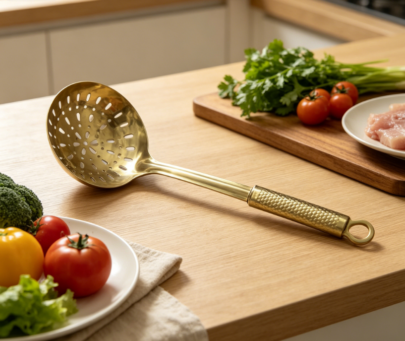 Stainless Steel Skimmer Strainer with Heat Resistant Handle, Metal Fry Pan Deep Pot Cooking Tool for Pancakes, Vegetables & Home Kitchen Use