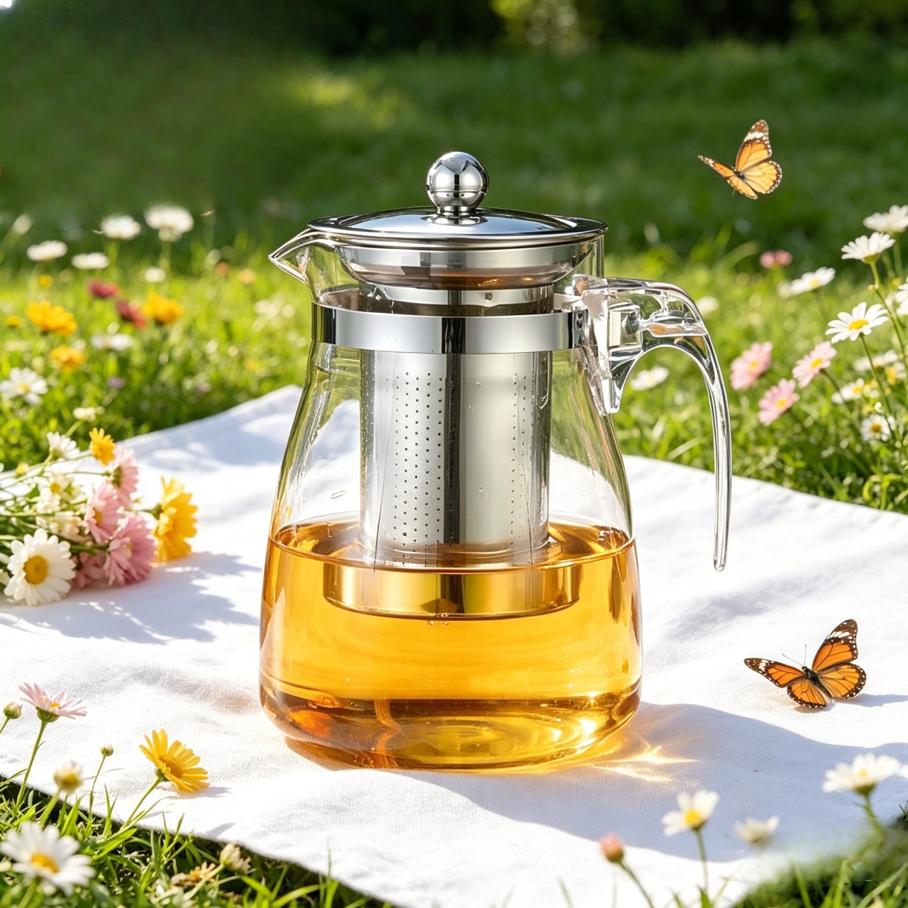 Elegant Clear Glass Tea Kettle with Built-in Strainer, Heat-Resistant Glass Teapot for Stove Top, Tea Lover Essential for Home Office, Hot Cold Water