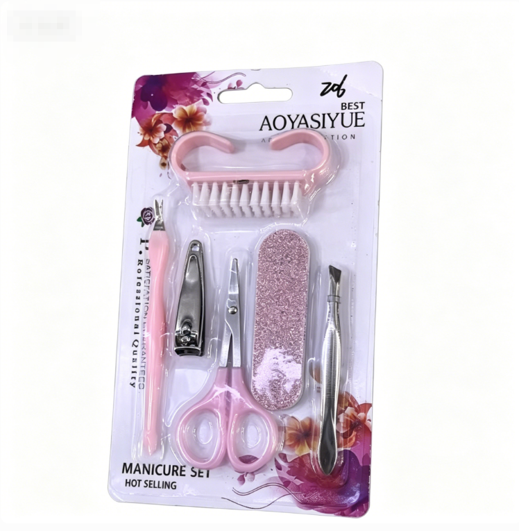 5Pcs Pink Nail & Foot Care Set For Men & Women, Complete Pedicure Manicure Kit With Nail Clipper, Foot Scrub Gel, Foot Brush, Exfoliating Cream & Nail File