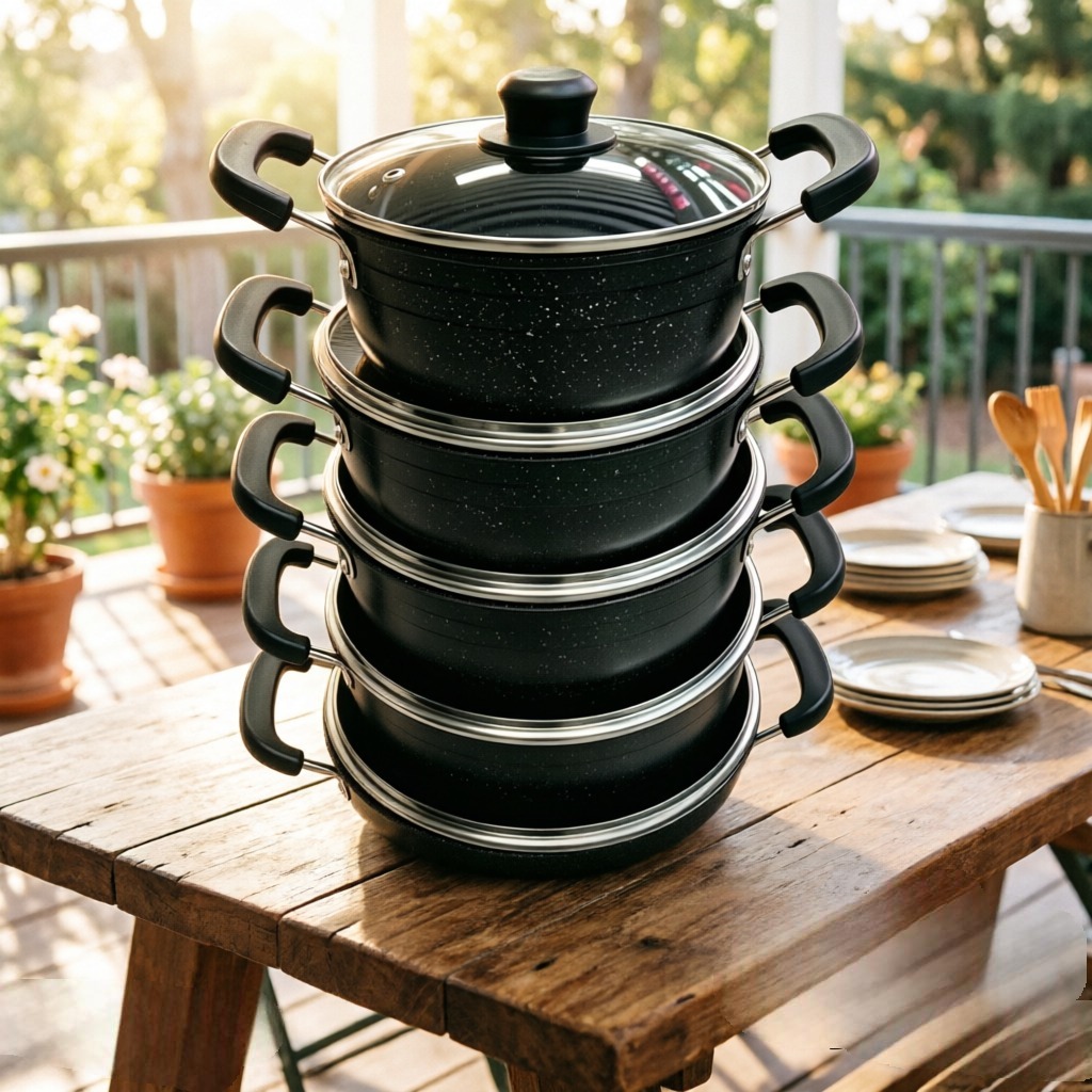 Non-Stick Sufuria Cooking Pot , Heat Resistant Handle,Non-stick Iron Marble Coating Cookware Set Sufuria Set Cooking Pot Set Suitable (6PCS 18/20/22/24/26/28CM Pots+6PCS Glass Lids)