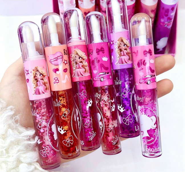 Double-headed glossy lip balm, mirror-like hydrating lip gloss, long-lasting cute cartoon lip color, suitable for girls and women to use
