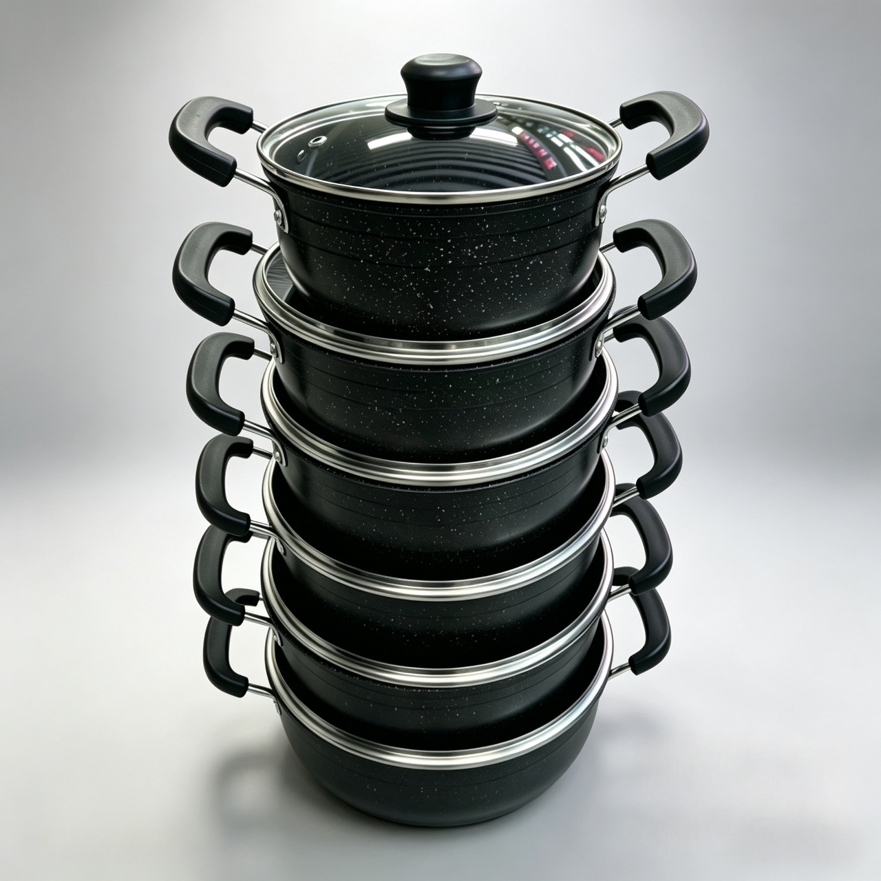 Non-Stick Sufuria Cooking Pot , Heat Resistant Handle,Non-stick Iron Marble Coating Cookware Set Sufuria Set Cooking Pot Set Suitable (6PCS 18/20/22/24/26/28CM Pots+6PCS Glass Lids)