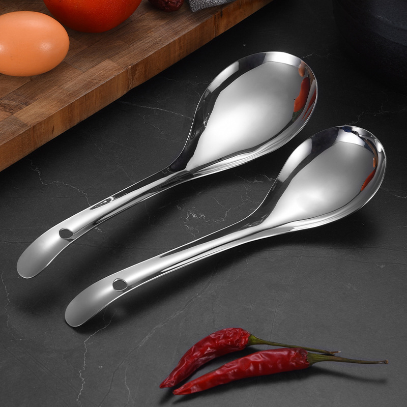 Stainless Steel Rice Spoon Durable Large Handle Dinner Spoon Multifunctional Kitchen Scoop Vertical Mixing Shovel Household Cooking Utensils for Home Dining Use