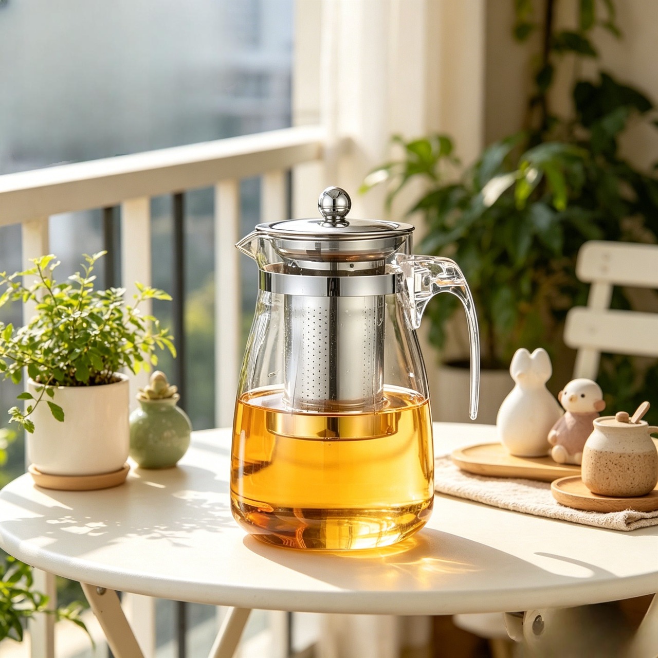 Elegant Clear Glass Tea Kettle with Built-in Strainer, Heat-Resistant Glass Teapot for Stove Top, Tea Lover Essential for Home Office, Hot Cold Water