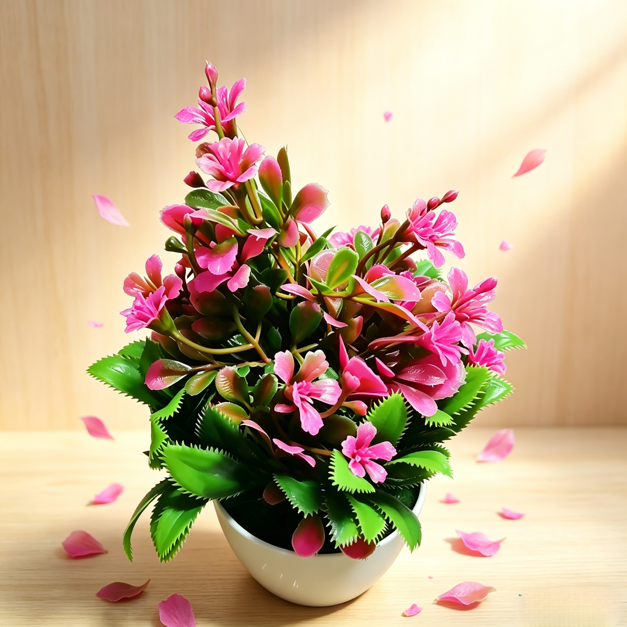 2Pcs Artificial Flowers with Plastic Pots, Realistic Artificial Flower Potted Set,Fake Potted Plants for Home Office Commercial Decoration