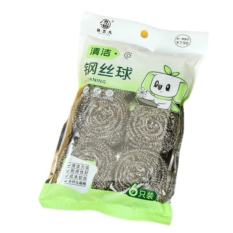 6 Pcs Stainless Steel Scrubber, Heavy Duty Metal Scouring Pad, Reusable Steel Wool Cleaner for Pot, Pan, Kitchen & Bathroom