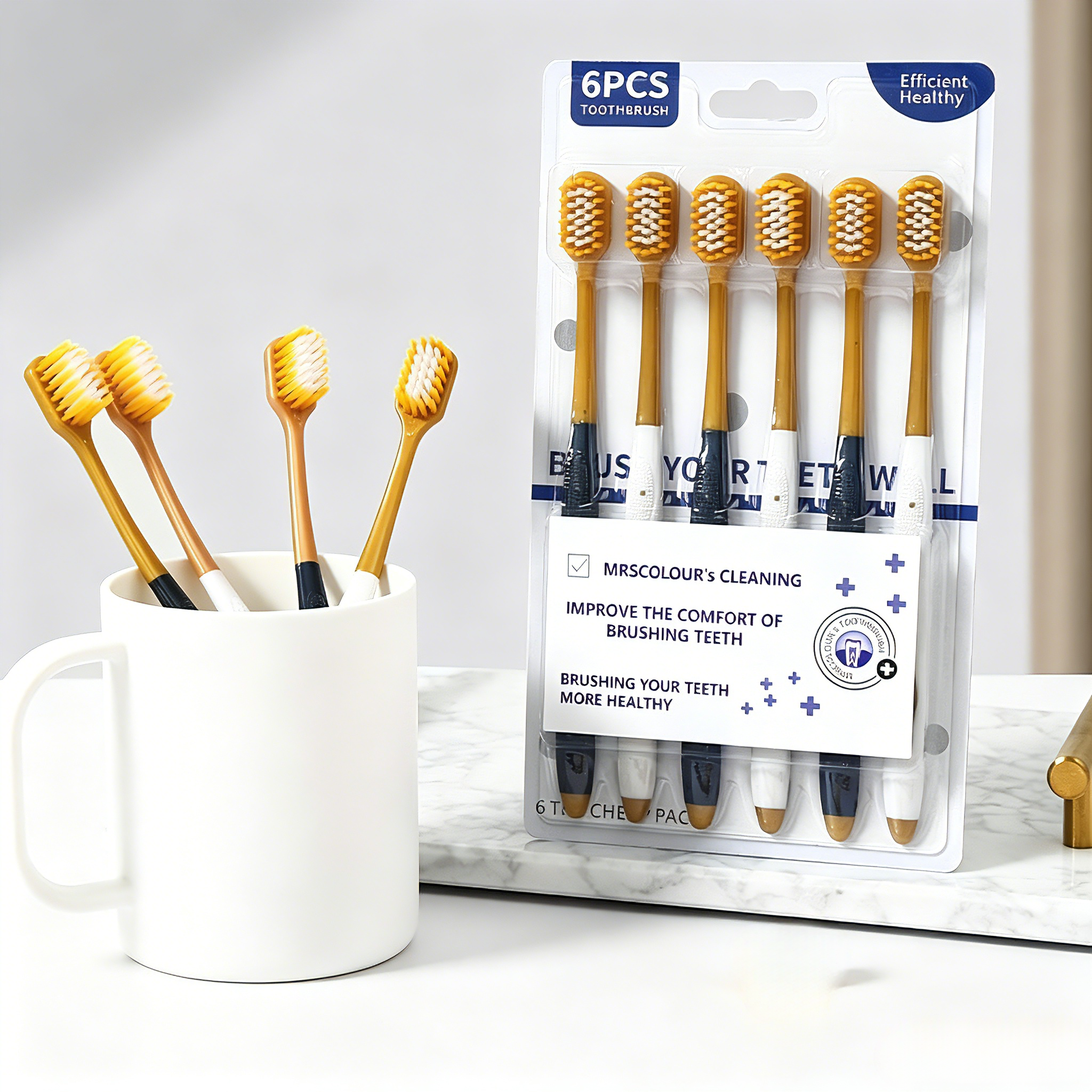 Soft Bristle Adult Toothbrush 6pcs Pack Wide Head Gentle Clean For Teeth & Gum Daily Home Use