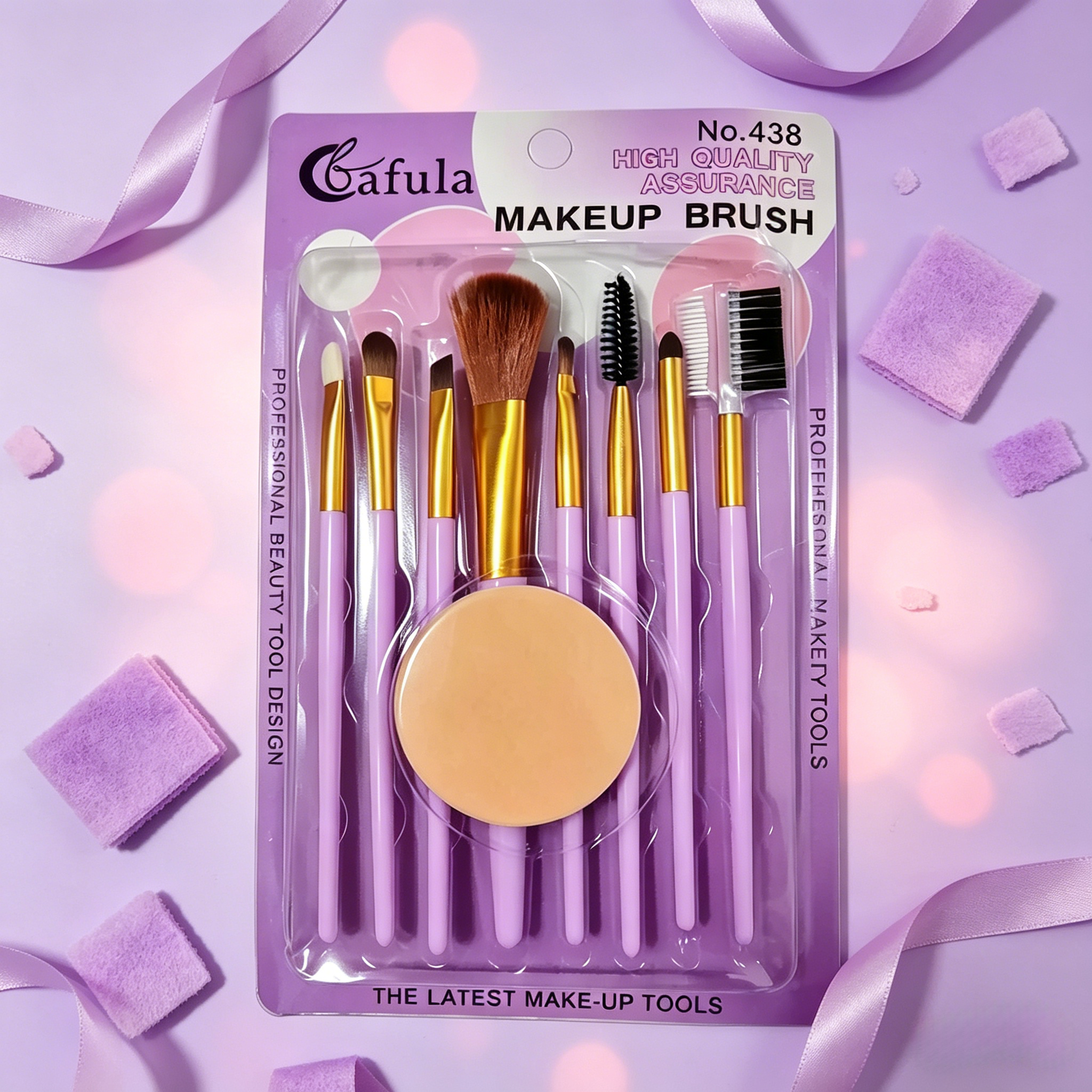 8-piece makeup brush set, beginner's all-in-one tool set including makeup sponge, featuring eyeshadow brush, blush brush, foundation brush, eyeliner brush and contour brush, suitable for daily makeup
