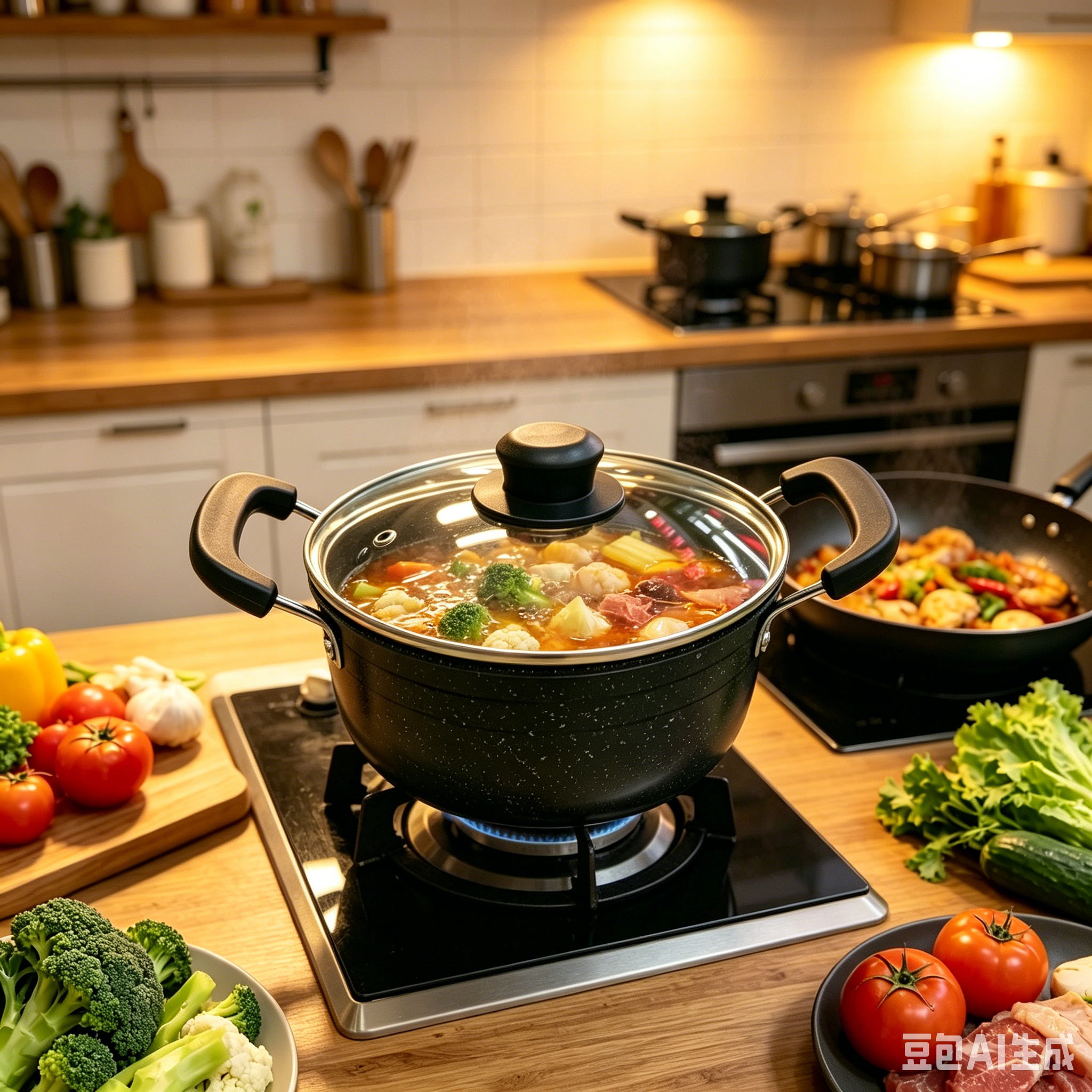 Non-Stick Sufuria Cooking Pot , Heat Resistant Handle,Non-stick Iron Marble Coating Cookware Set Sufuria Set Cooking Pot Set Suitable (6PCS 18/20/22/24/26/28CM Pots+6PCS Glass Lids)