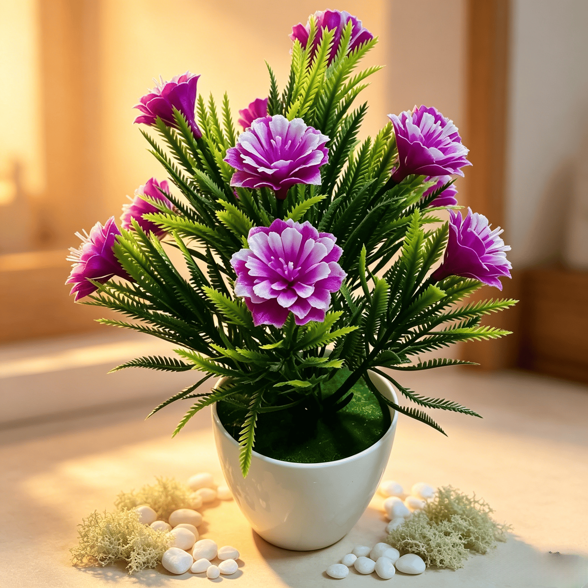 2pcs Fake Potted Artificial Flowers，Artificial Potted Plants, Fake Flowers with Base, All Season Decor for Dining Table, Desktop, Home, Bathroom & Office Decoration