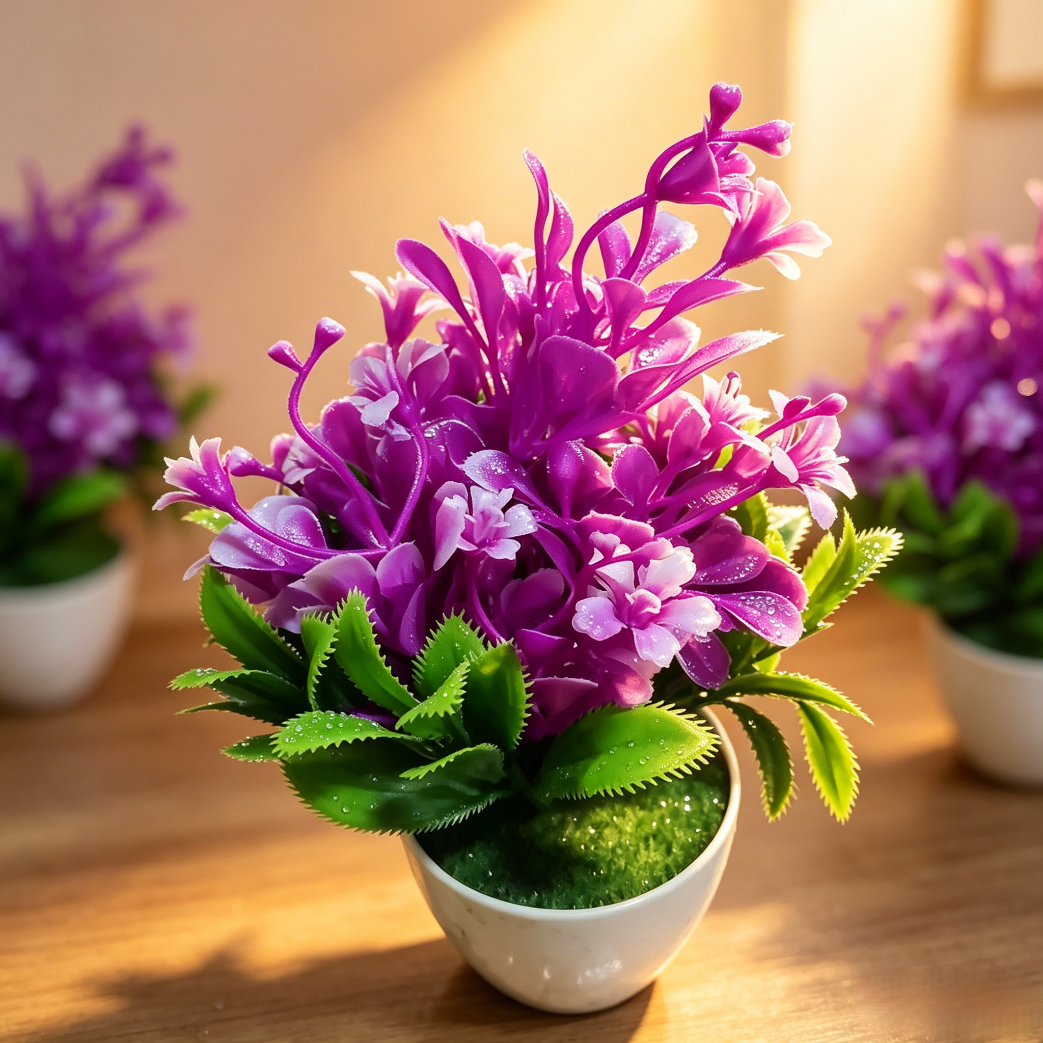 2Pcs Artificial Flowers with Plastic Pots, Realistic Artificial Flower Potted Set,Fake Potted Plants for Home Office Commercial Decoration