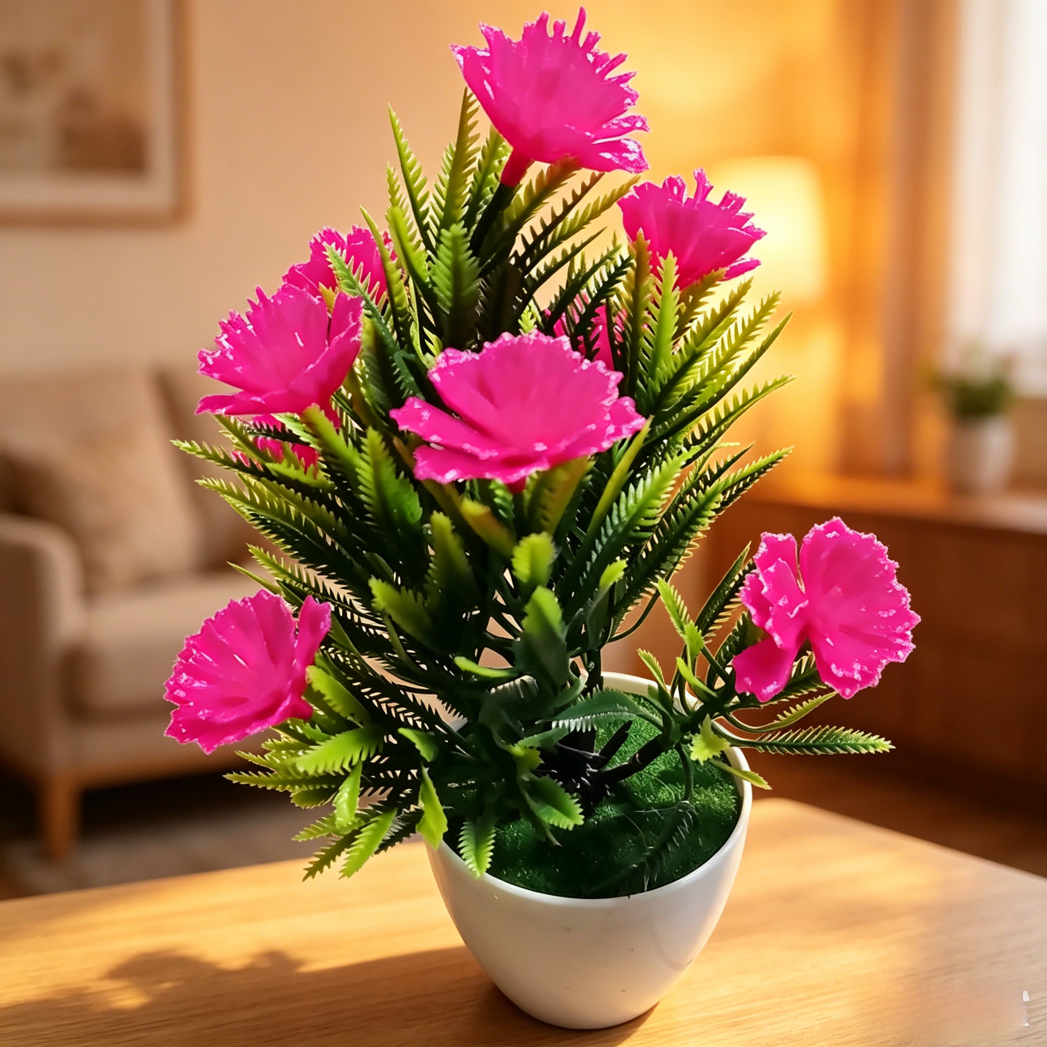 2pcs Fake Potted Artificial Flowers，Artificial Potted Plants, Fake Flowers with Base, All Season Decor for Dining Table, Desktop, Home, Bathroom & Office Decoration