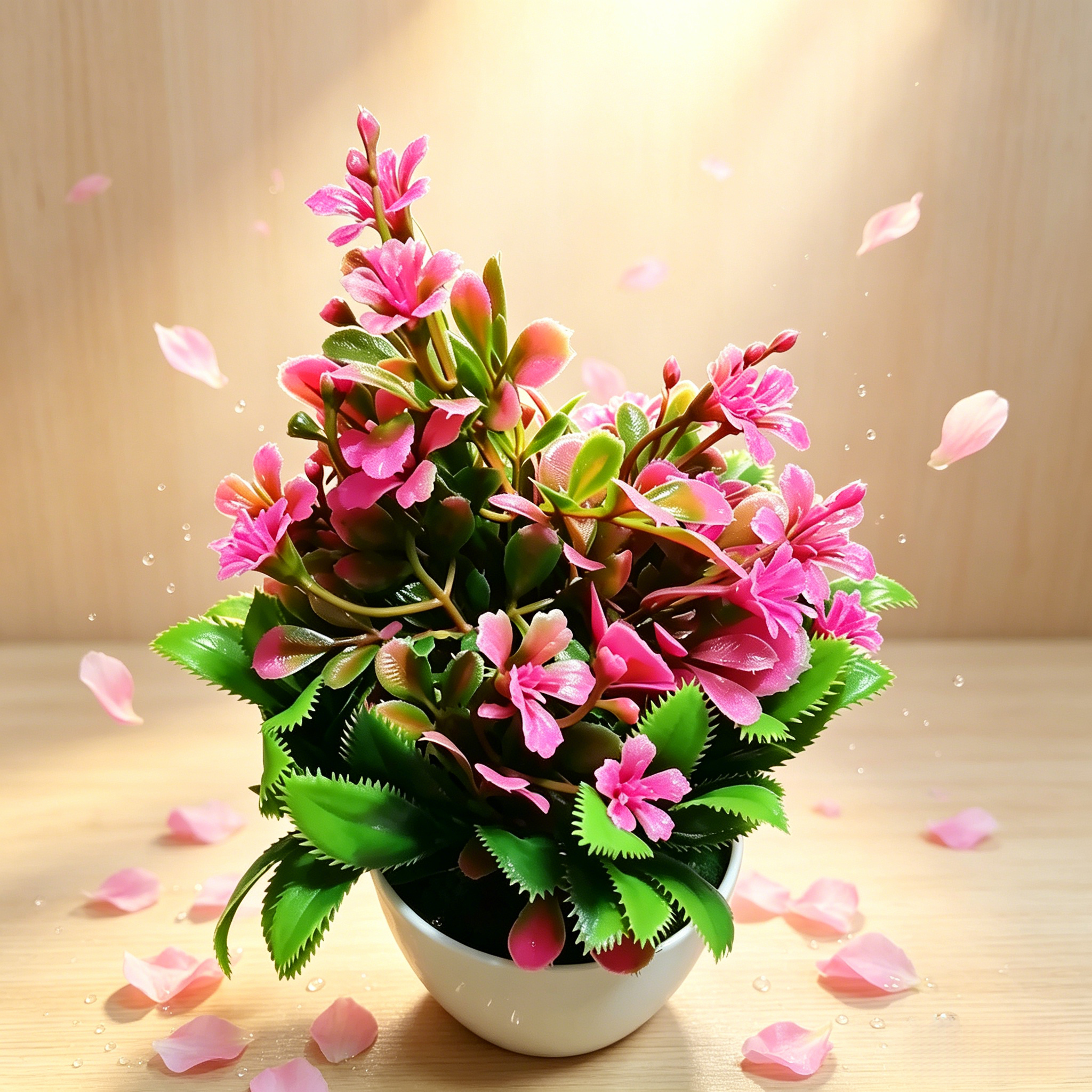 2Pcs Artificial Flowers with Plastic Pots, Realistic Artificial Flower Potted Set,Fake Potted Plants for Home Office Commercial Decoration
