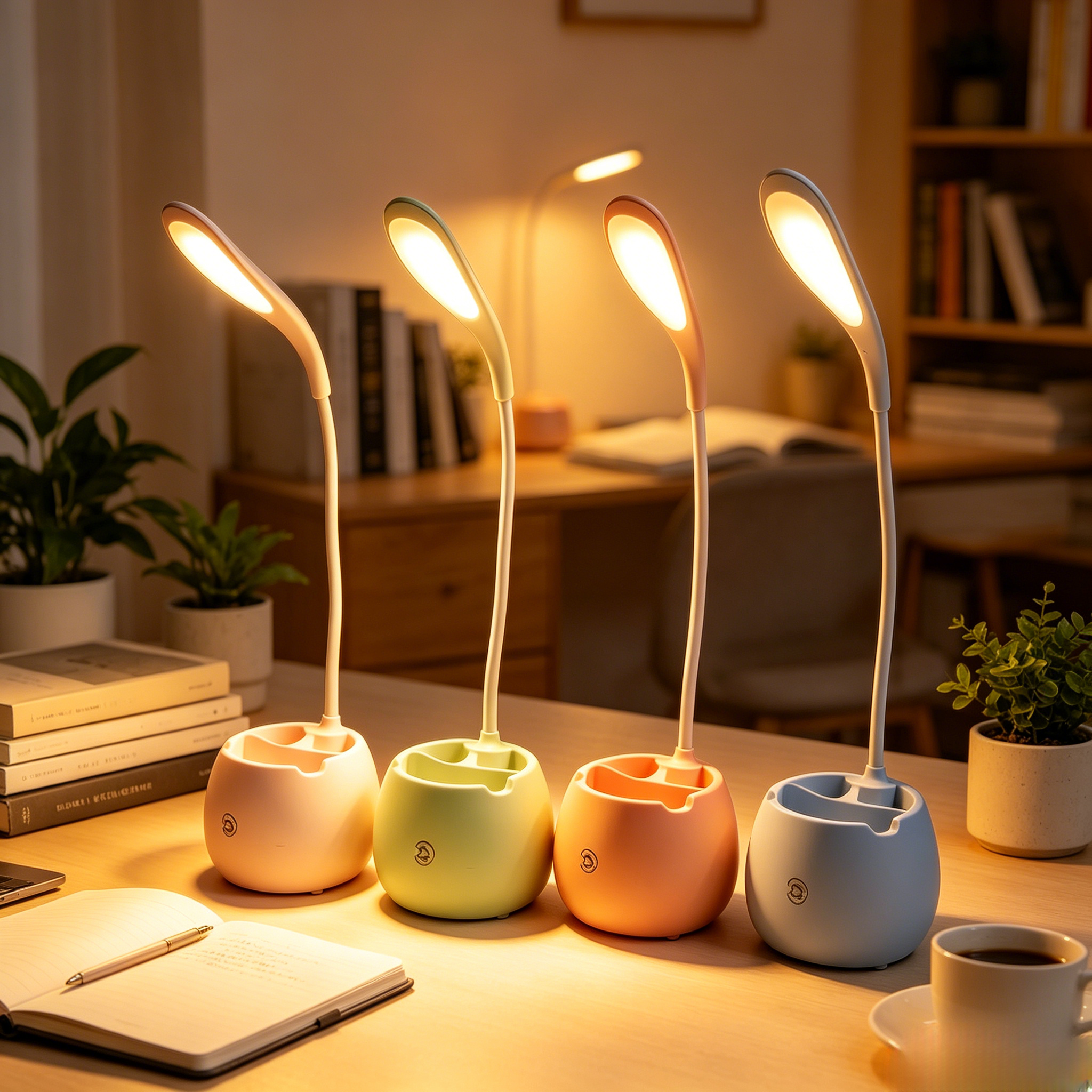 LED Pen Holder Desk Lamp USB Rechargeable Touch Dimmable Eye-Care Night Light for Kids Students Study Bedroom Dorm Home Office