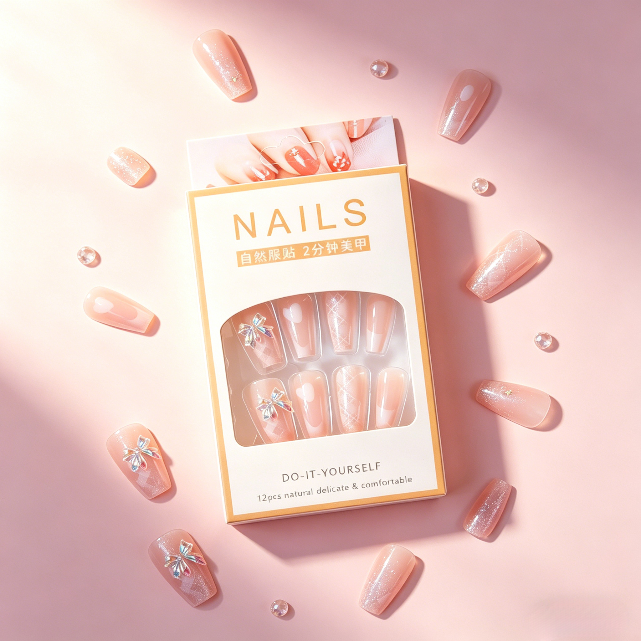 French False Nails（Give away jelly gelatin）Fake Nail Tips, Reusable Stick On Nails, Natural Nude Press Ons, Coffin Shape False Nails, Easy Glue On Nails, DIY Manicure Kit, Quick Press On Nails view 5