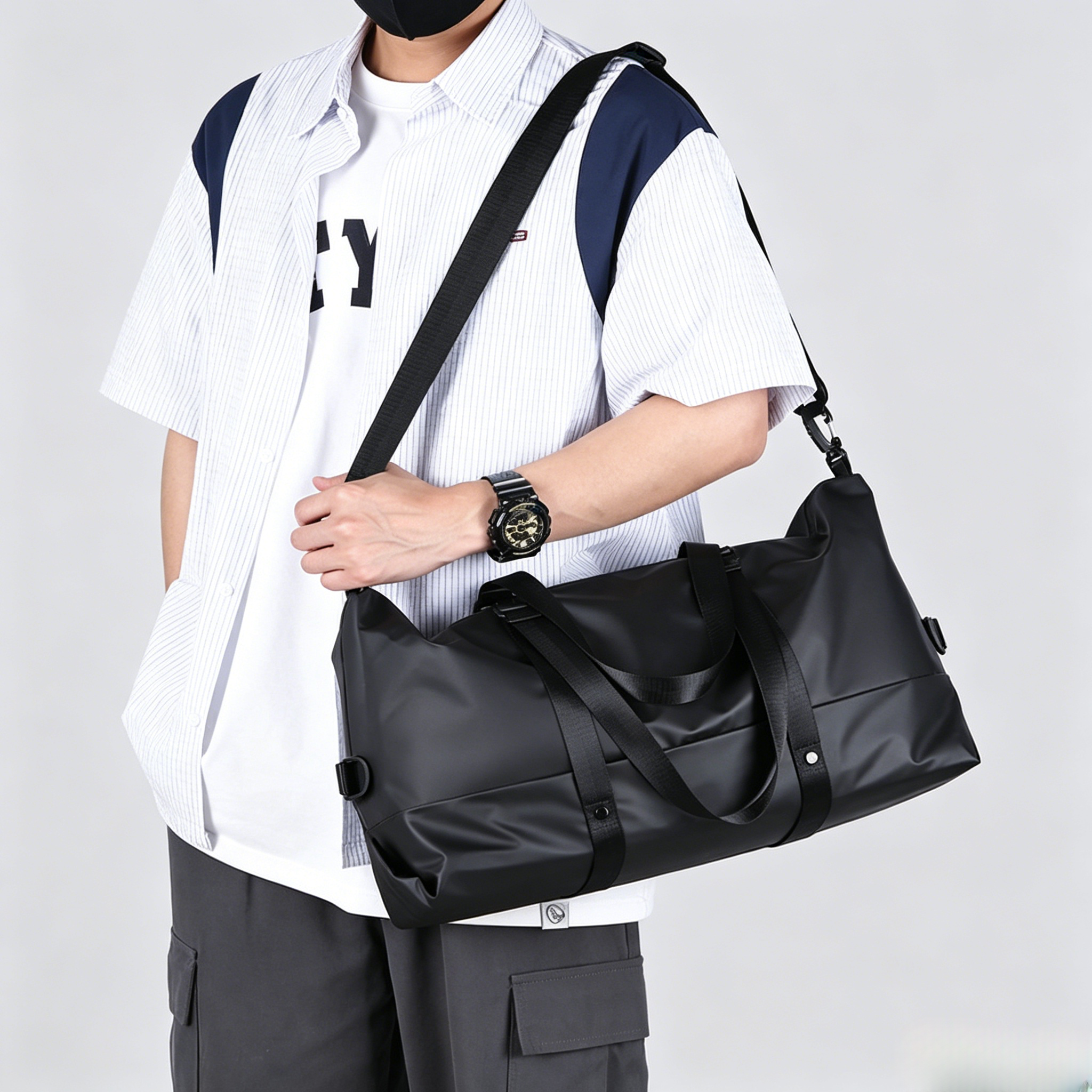 Unisex Large Sports Gym Bag Travel Duffel Bag Wet Dry Separation Luggage Weekend Overnight Bag Black