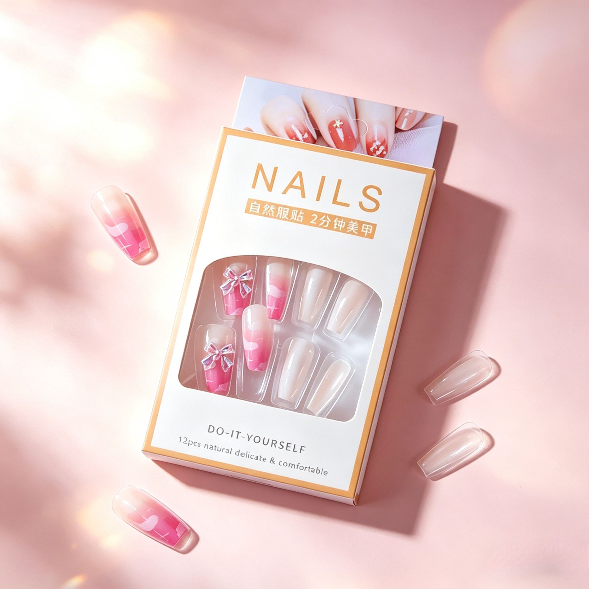 French False Nails（Give away jelly gelatin）Fake Nail Tips, Reusable Stick On Nails, Natural Nude Press Ons, Coffin Shape False Nails, Easy Glue On Nails, DIY Manicure Kit, Quick Press On Nails view 8