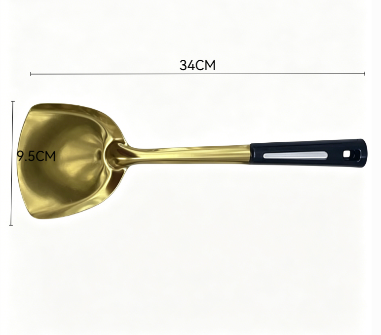Luxury Series Stainless Steel Titanium Coating Wok Spatula Slotted Spoon Heat Resistant Handle Kitchen Cooking Tools
