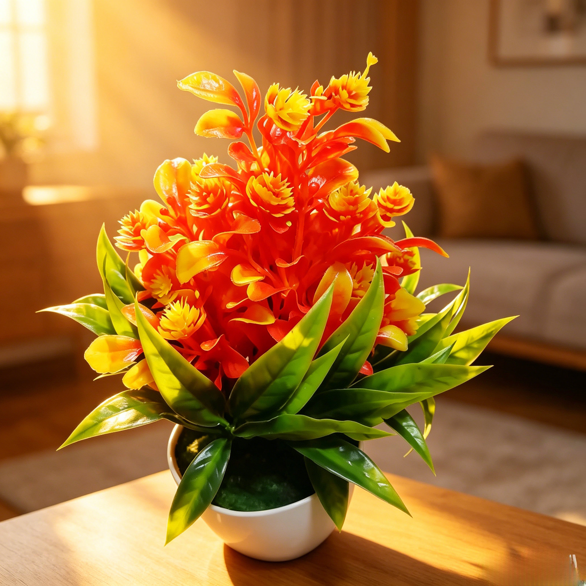 Fake Potted Artificial Flowers，Artificial Potted Plants, Fake Flowers with Base, All Season Decor for Dining Table, Desktop, Home, Bathroom & Office Decoration