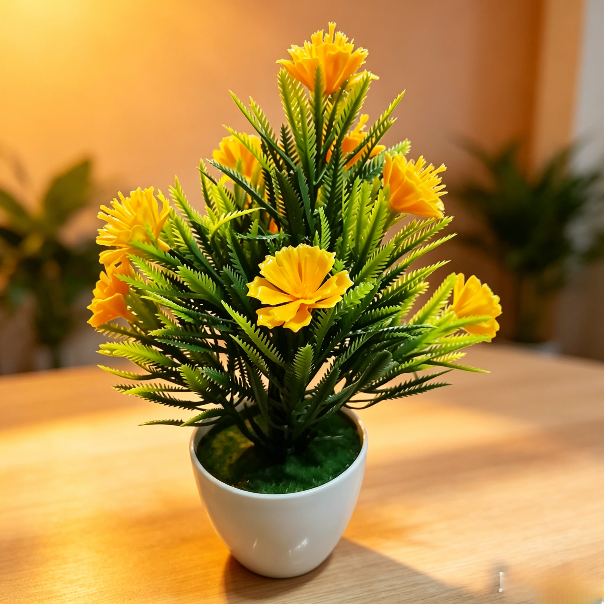 2pcs Fake Potted Artificial Flowers，Artificial Potted Plants, Fake Flowers with Base, All Season Decor for Dining Table, Desktop, Home, Bathroom & Office Decoration